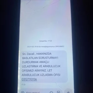 1. Gelen Sahte SMS Örneği
