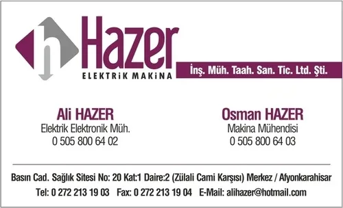 HAZER ELEKTRİK MAKİNA MÜHENDİS Araç Proje Topraklama Ölçümü Afyon Afyonkarahisar