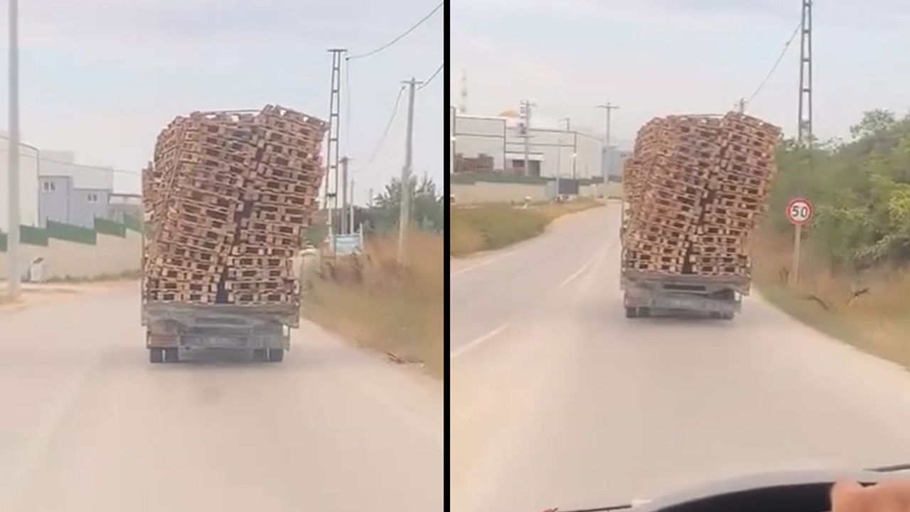 Bursa’da palet taşırken yaşanan tehlike anlar kamerada!